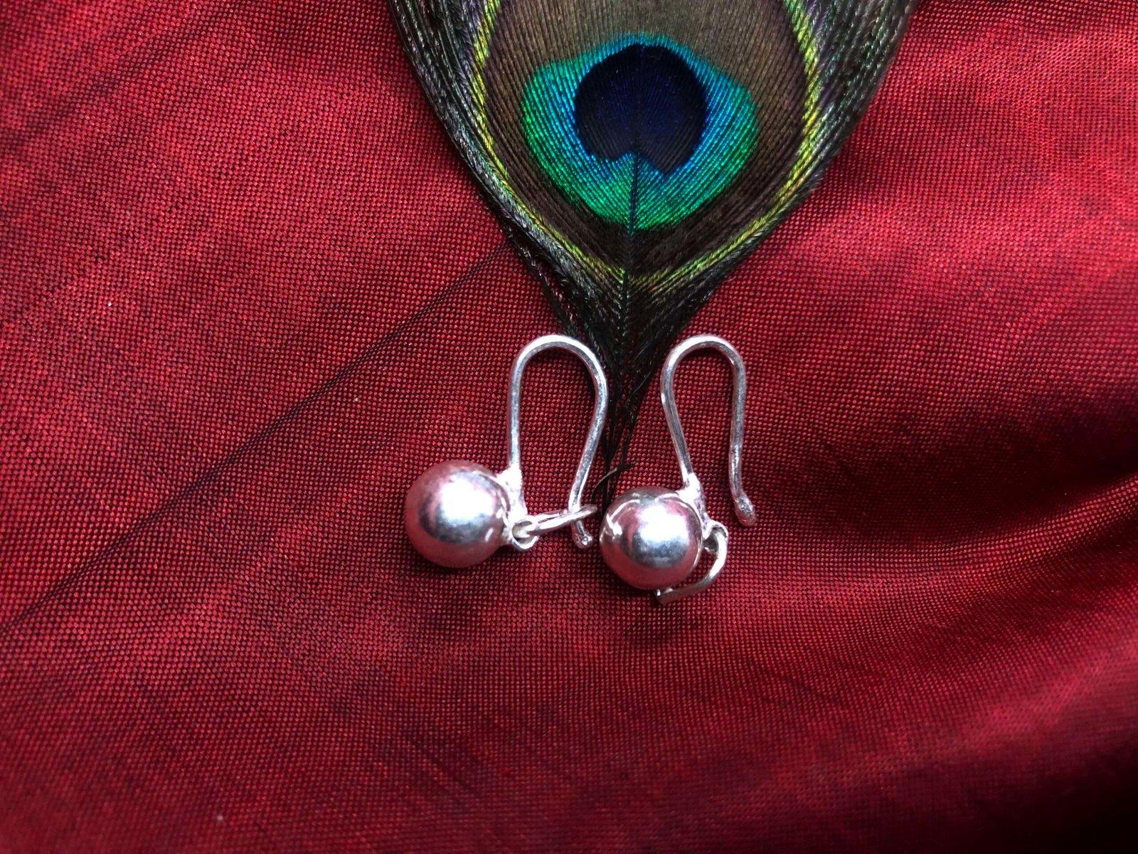 8mm Ball Hoop Drop Earrings, Silver Earrings