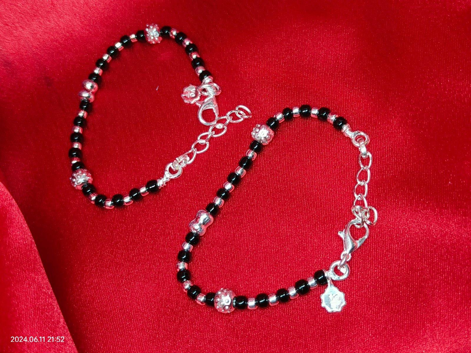 Black Beads Adjustable Nazariya Anklet /Bracelet for Infants view 2