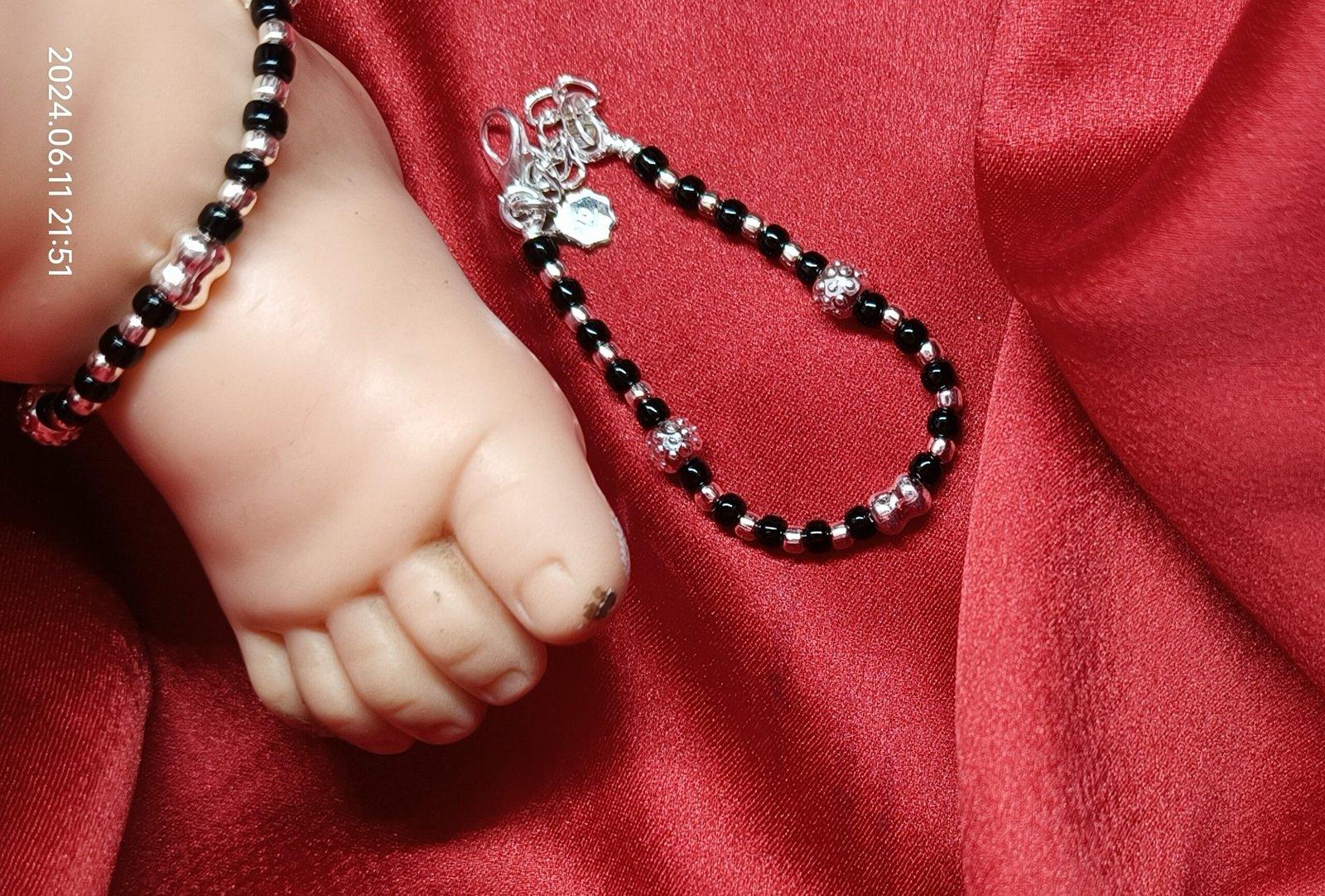 Black Beads Adjustable Nazariya Anklet /Bracelet for Infants view 3