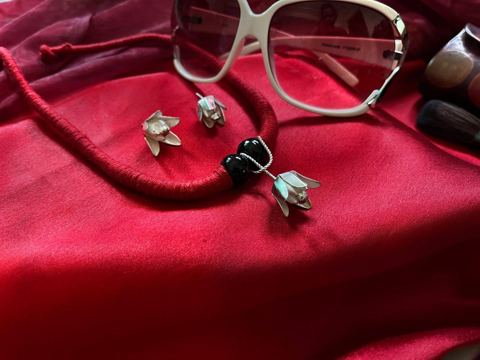 Blooming Flower Bud Pendant and Earrings Set view 5