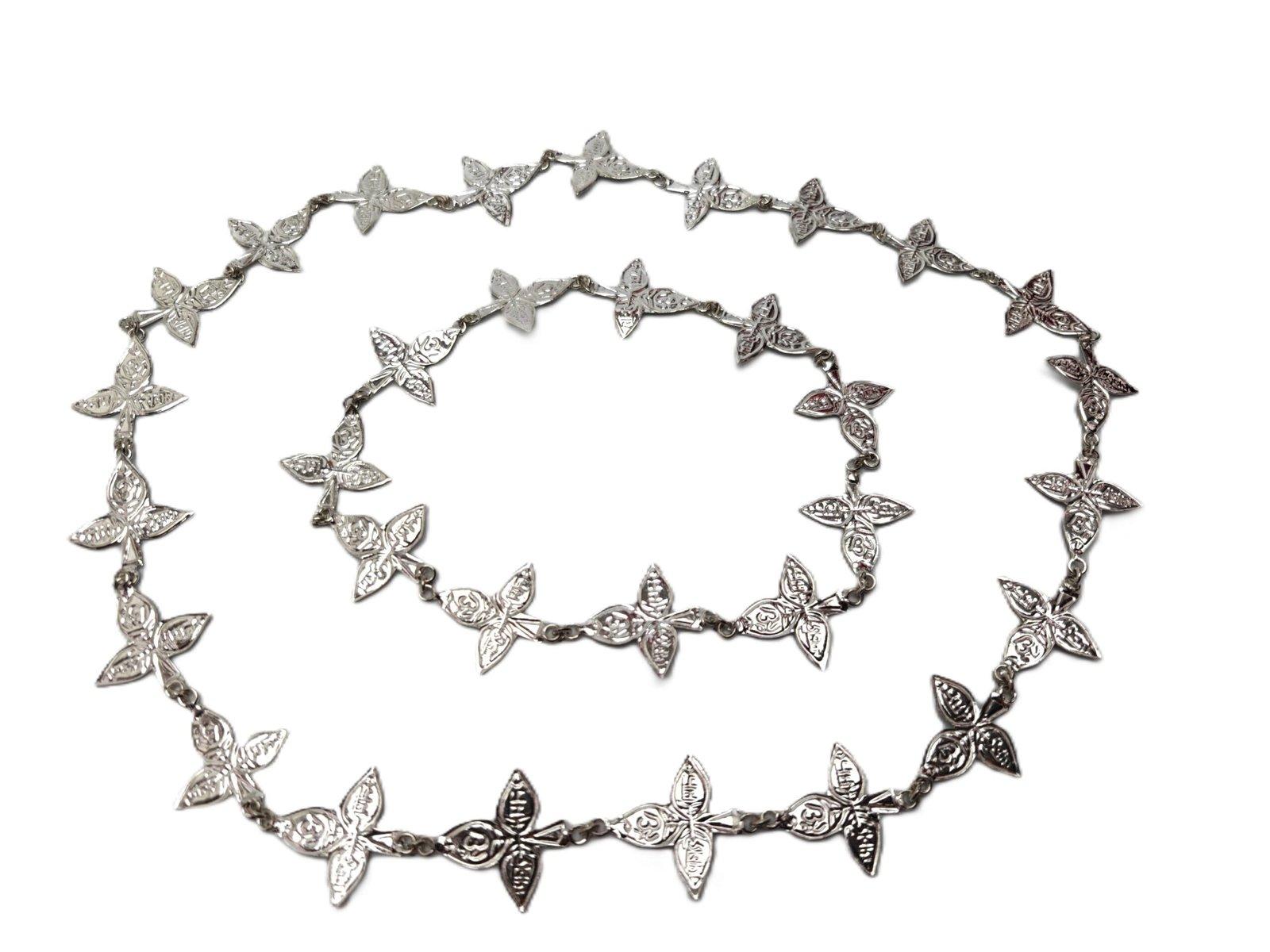 Gahenaz Silver 1inch Namah Shivay Belpatra / Belpata / Bilva Leaves Garland/Mala