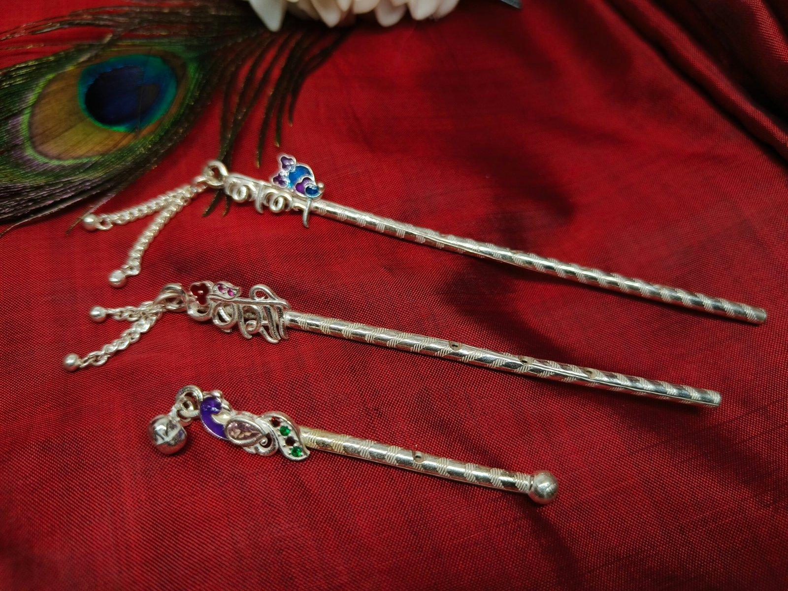 Gahenaz Silver Bangshi Flute 3.5inch / Bashi for Laddu Gopal / Krishna / Kanha view 2