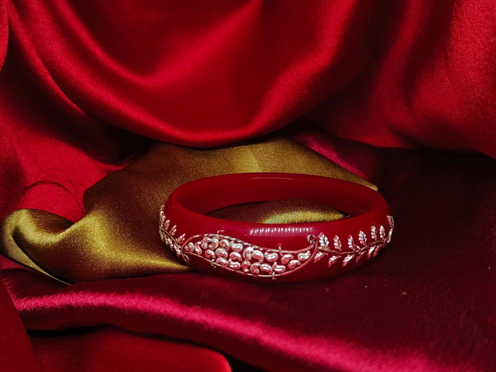 Gahenaz Silver Broad Bracelet Pola Pata Bahari Size 2.4