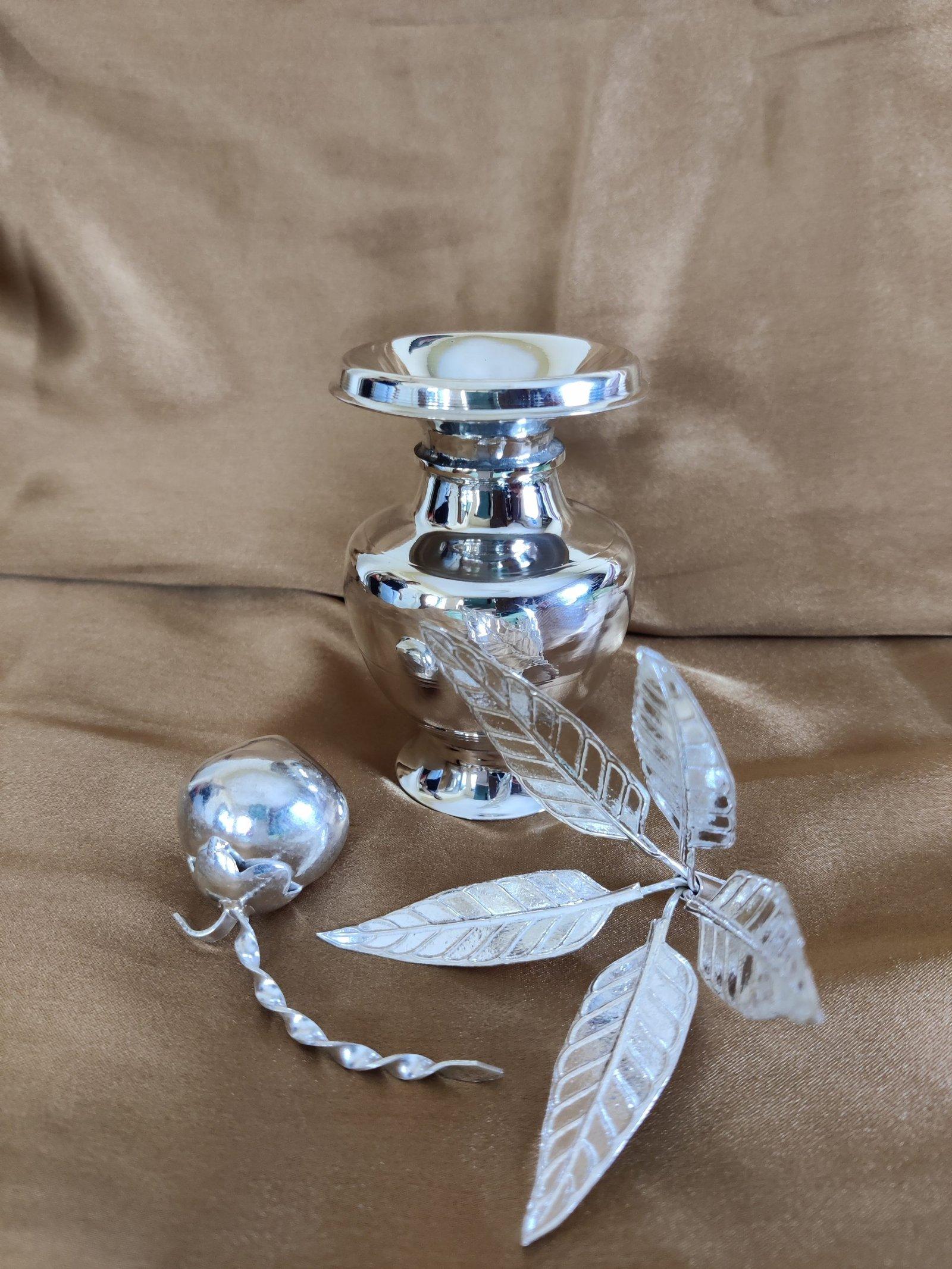 Gahenaz Silver Devi Ghot+ Mango Leaves+Green Coconut Set