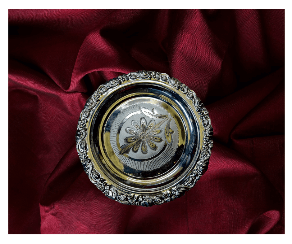Gahenaz Silver Ethnic Naksha Thali / Plate / Thala