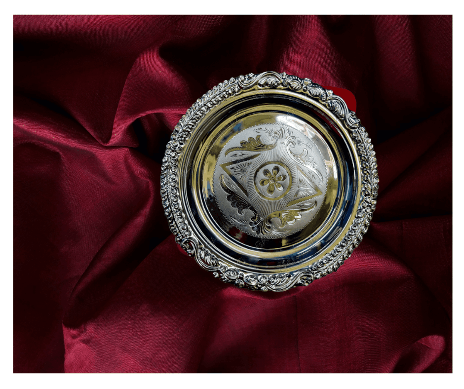 Gahenaz Silver Ethnic Naksha Thali / Plate / Thala view 2