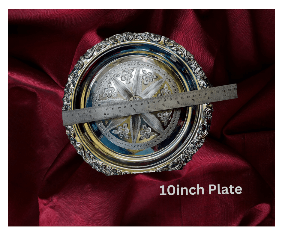 Gahenaz Silver Ethnic Naksha Thali / Plate / Thala view 3