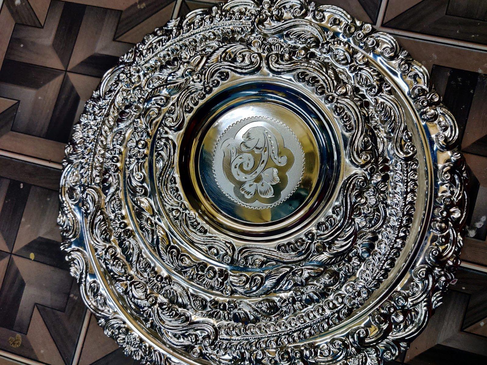 Gahenaz Silver Ethnic Naksha Thali / Plate / Thala view 6