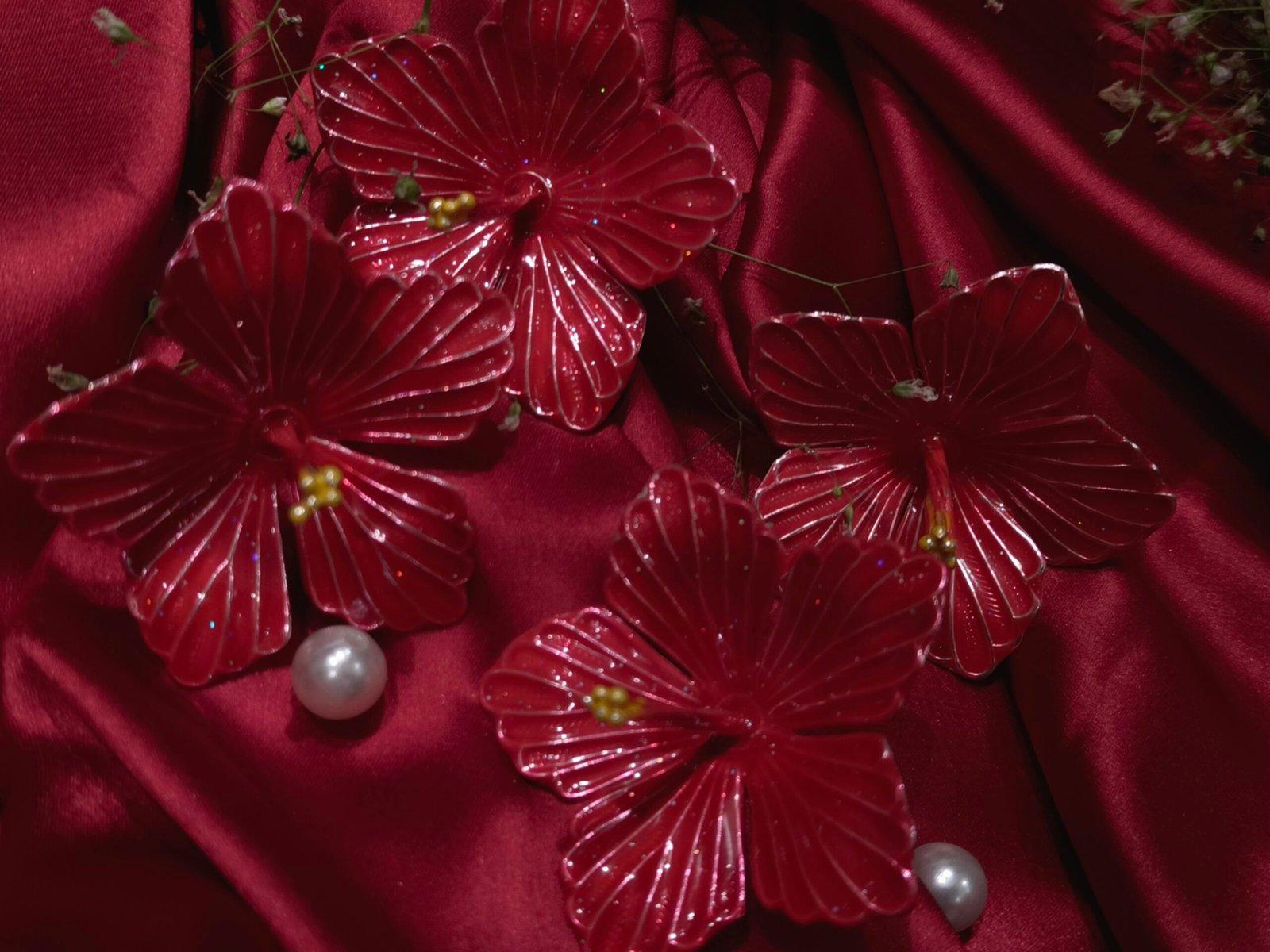 Gahenaz Silver Hibiscus Flower Red / Jaswandi/Meena Joba/ Joba/ Lal Joba view 2