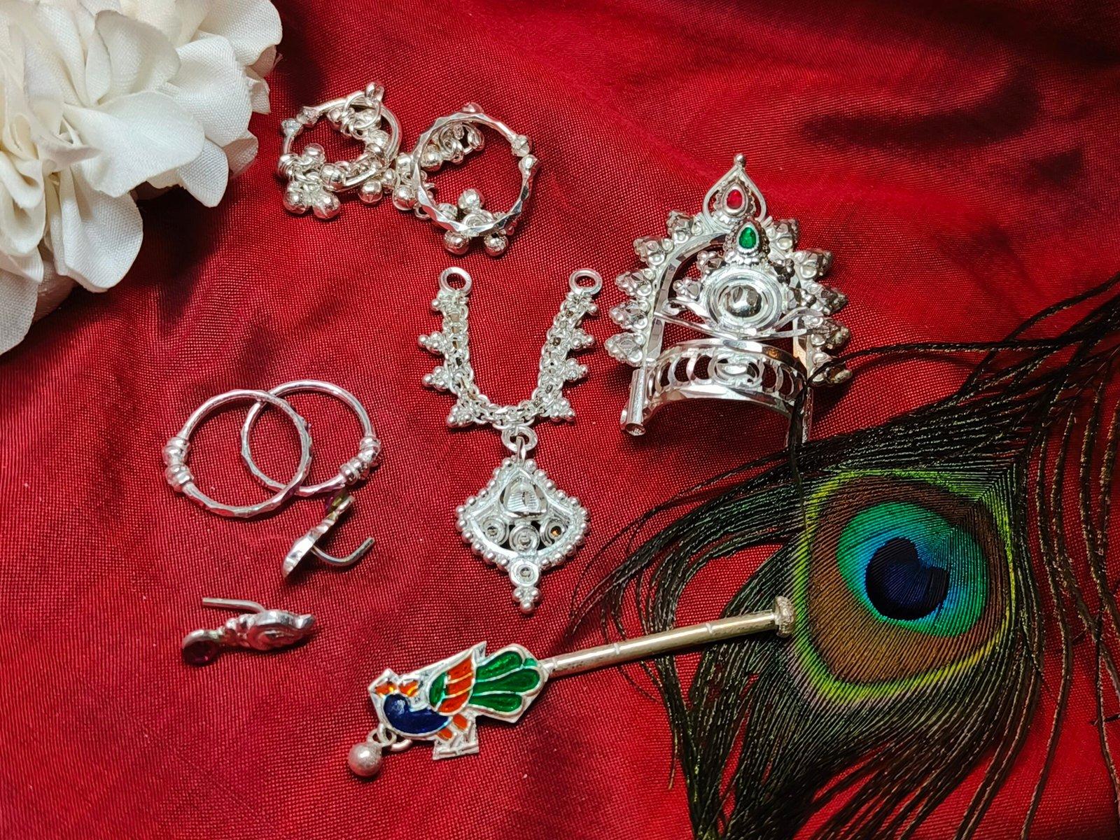 Gahenaz Silver Idol Raj Jewellery Set for Idol Laddu Gopal size 0-2