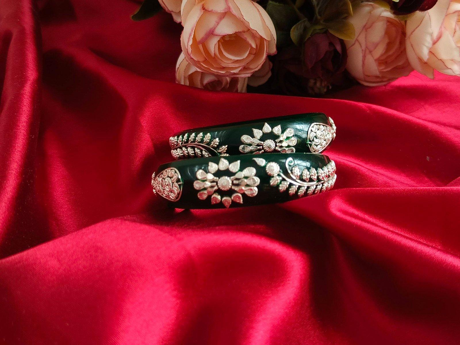 Gahenaz Silver Mayur Green Pola Bracelet 2.2