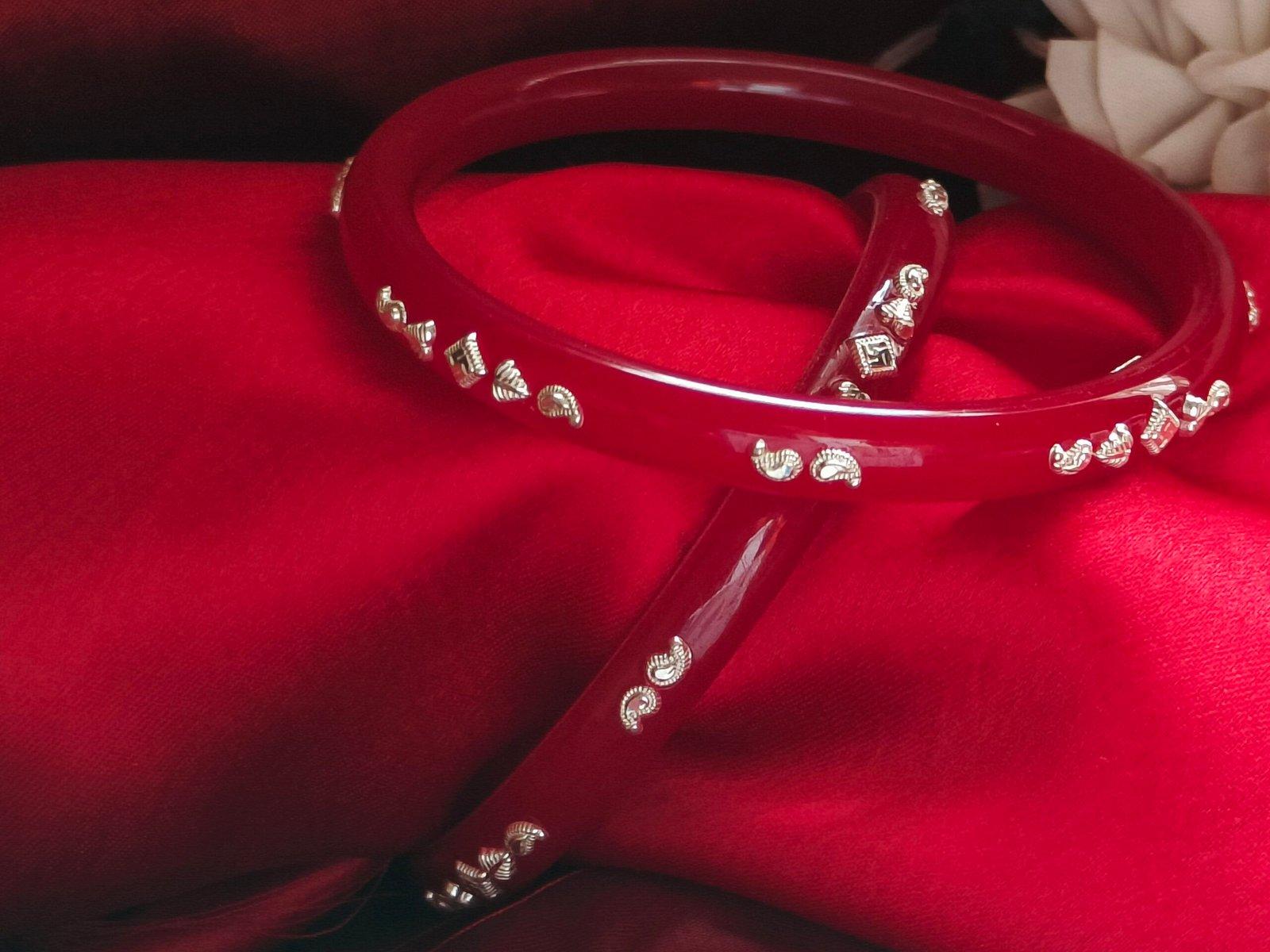 Gahenaz Silver Mohan Red Pola Bangle 2.5, 2.7 view 3