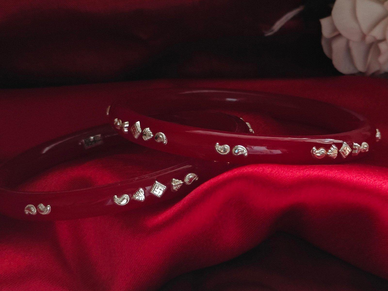 Gahenaz Silver Mohan Red Pola Bangle 2.5, 2.7 view 4