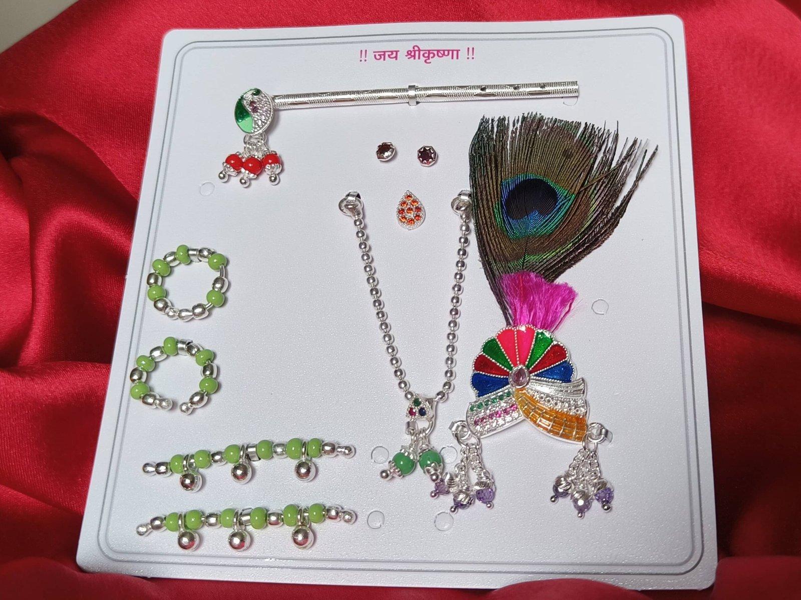 Laddu Gopal / Krishna Jewellery Set with flute and Pagri style Mukut for size 2 idol