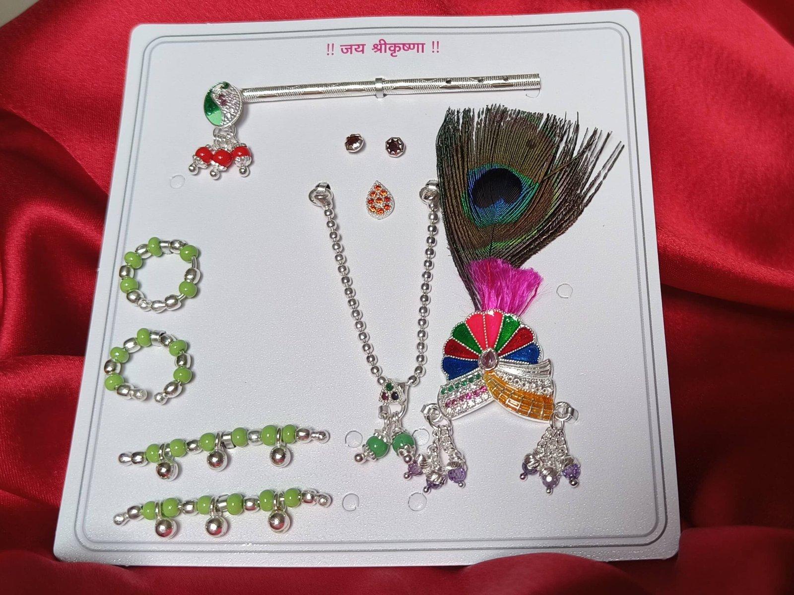Laddu Gopal / Krishna Jewellery Set with flute and Pagri style Mukut for size 2 idol view 4