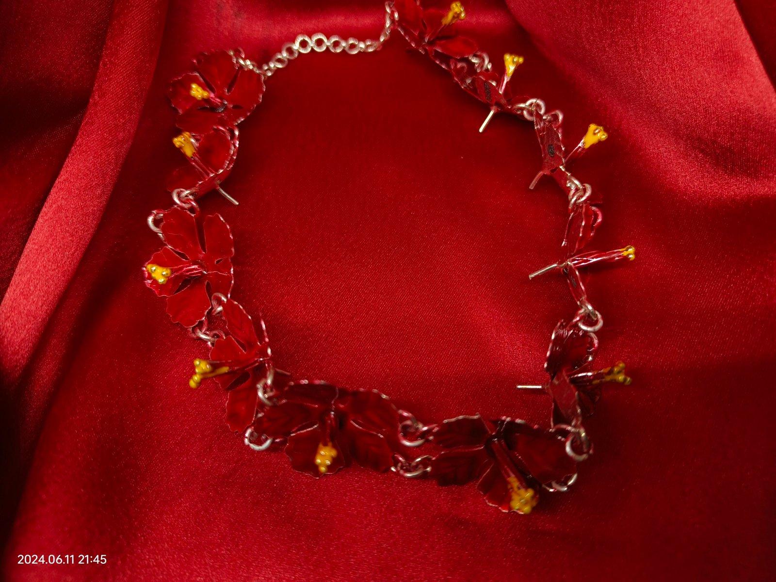 Red Meena Joba / 1inch Hibiscus Flower Garland (Mala) for Idol