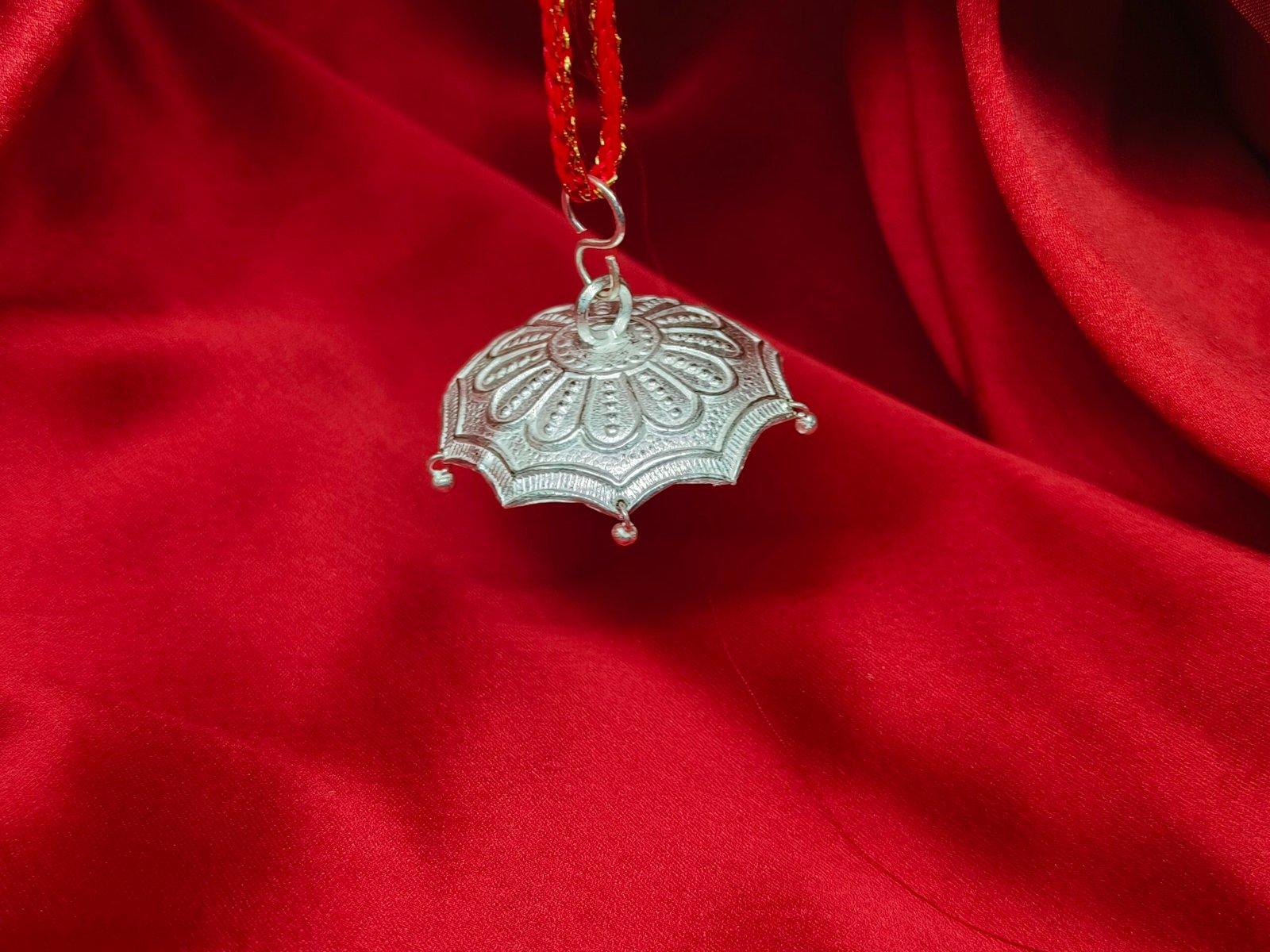 Silver Chatra/Chattar with attached Hook and Ghunghroo