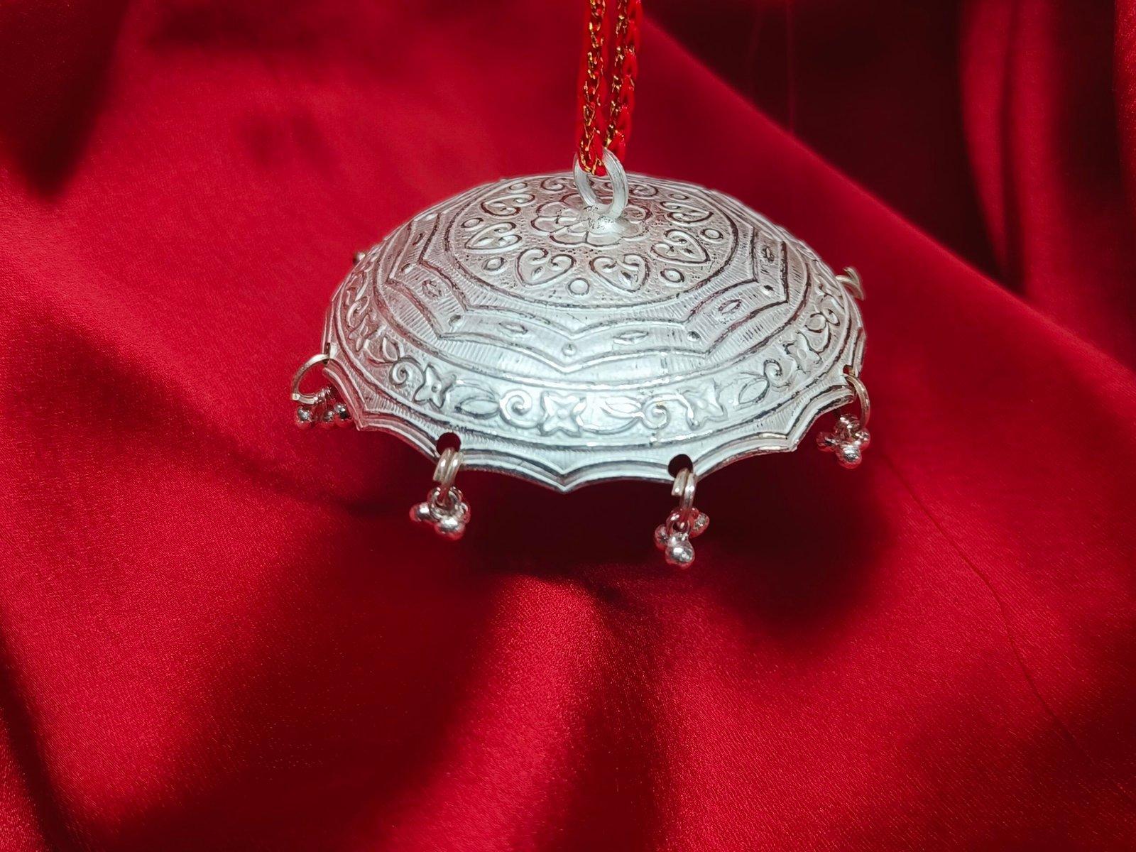 Silver Chatra/Chattar with attached Hook and Ghunghroo view 5