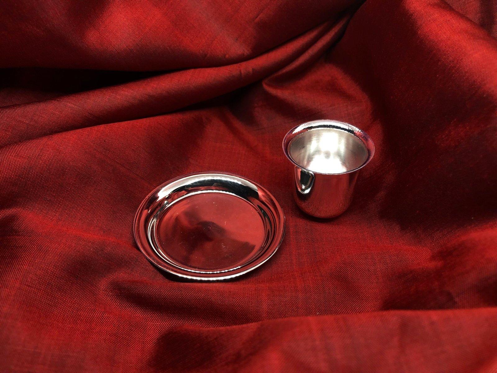 Silver Plate / thali and Glass for daily Puja Bhog