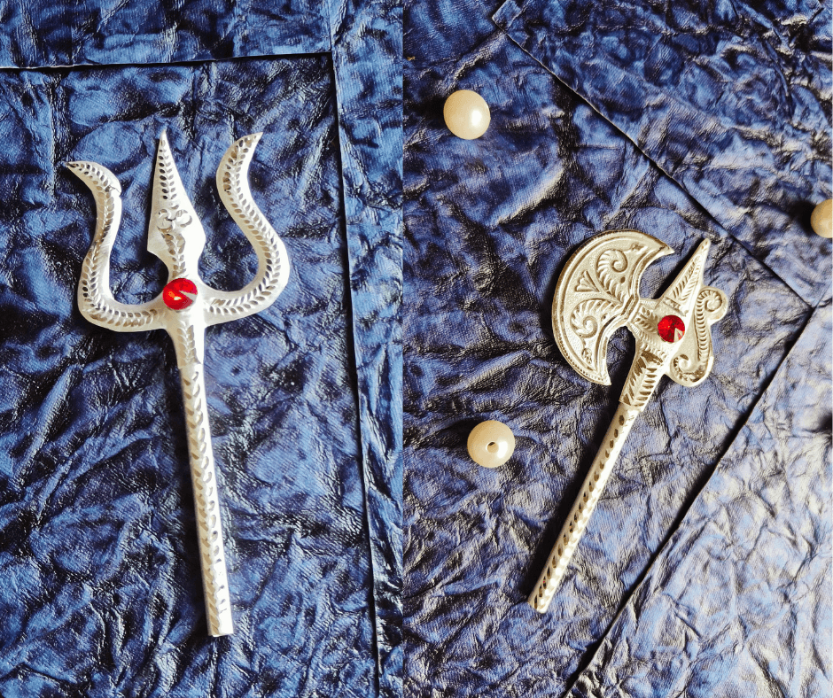 Silver weapon trishul and kuthar for Ganesha