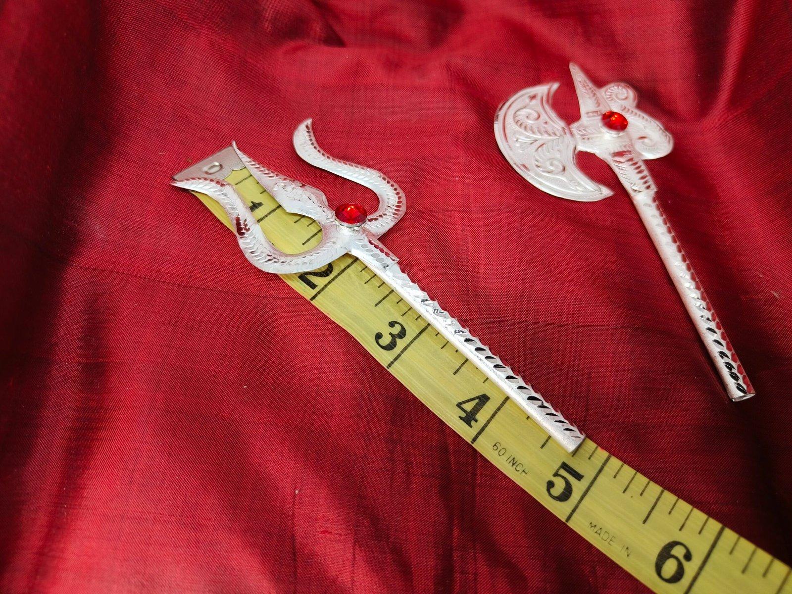 Silver weapon trishul and kuthar for Ganesha view 2