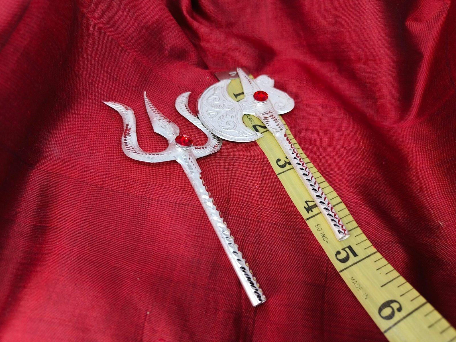 Silver weapon trishul and kuthar for Ganesha view 3
