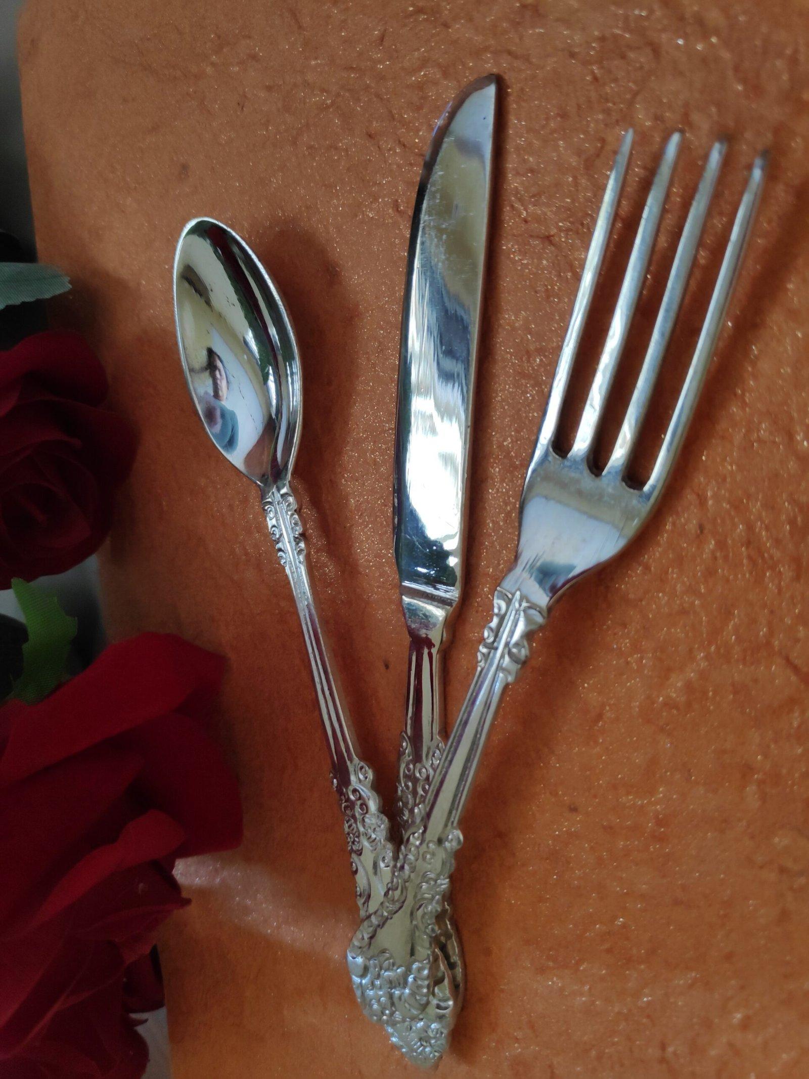 Vintage kings pattern silver cutlery / Floral Dinnerware view 3